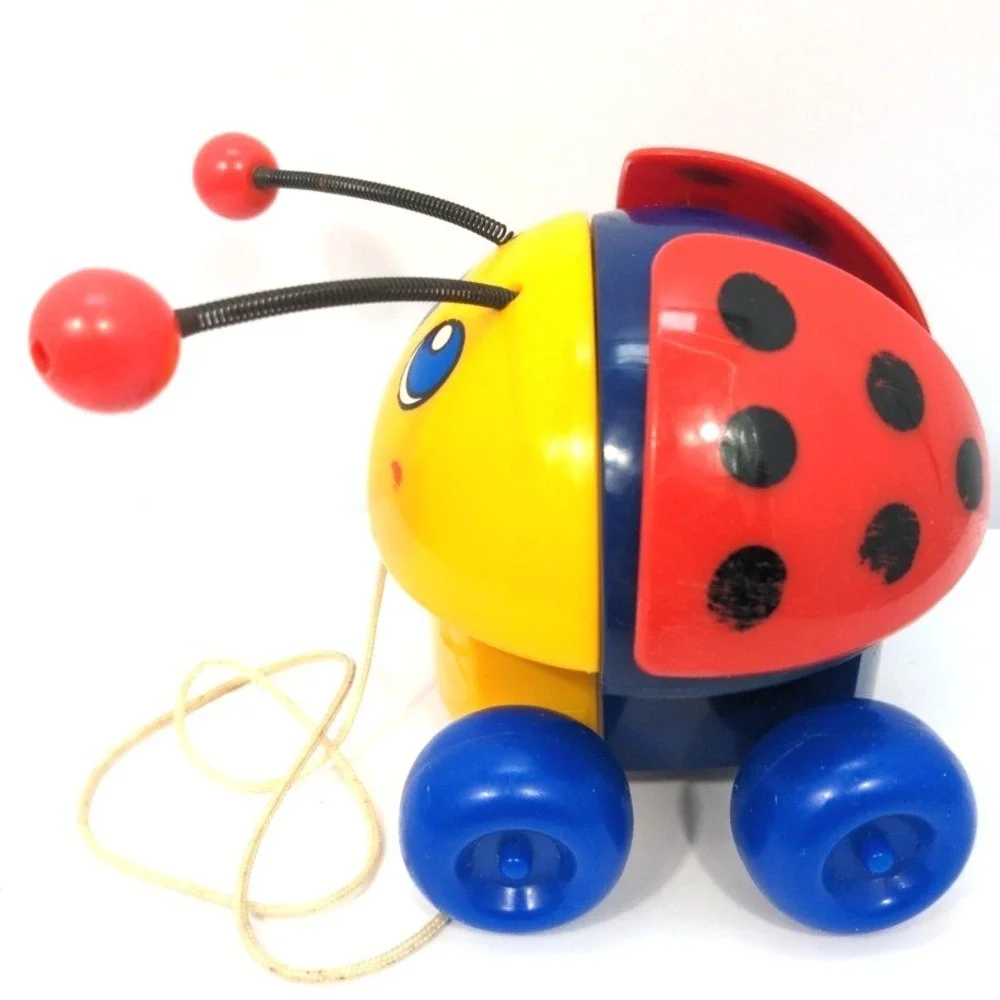 VTG 1992 Fisher-Price Ladybug Pull Toy 5750 Bouncy Antennae Toddler Rolling Toy